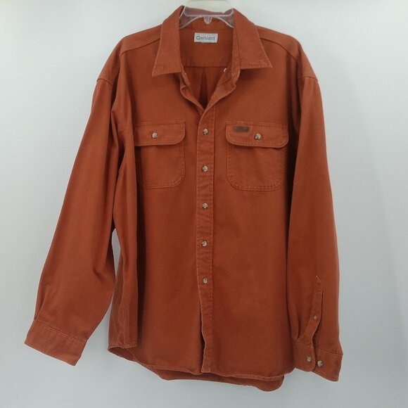 Vintage Carhartt Button Down Shirt Men's 2XL Rust Brown Long Sleeve Heavyweight - Picture 9 of 9